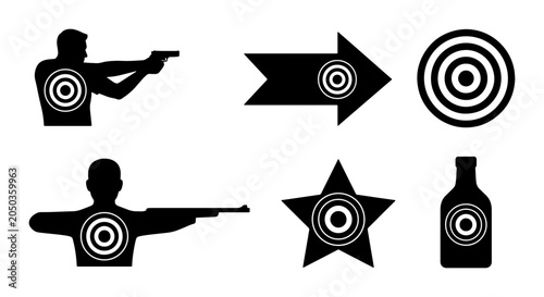 Foto Shooting Targets Vector Icons: Silhouette, Arrow, Circle, Star, Bottle, Aiming