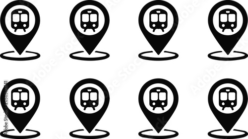 station train map pin icon set vector illustration for transit