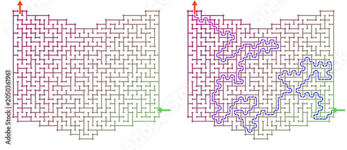 Принти на полотні Maze design with pathways outlined in colorful lines for navigation