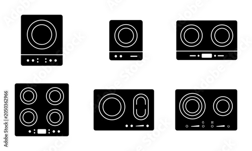 Foto Induction Cooktop Icons, Electric Stove Set, Modern Kitchen Appliance Vector Gra