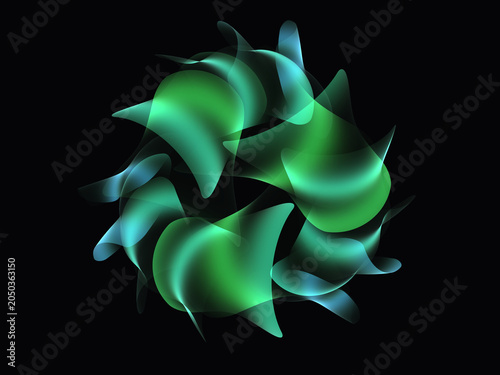 Abstract green fractal shape background with glowing lines