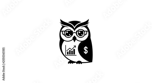 Wise Owl Wearing Glasses on Financial Growth Chart with Dollar Sign, isolated white background