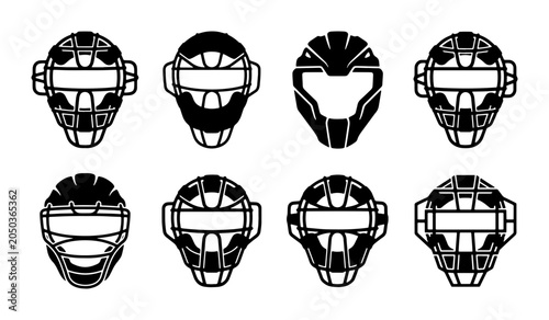 Obraz na płótnie Baseball Catcher Masks, Sports Gear Icons, Protective Face Helmets, Athletic Equ