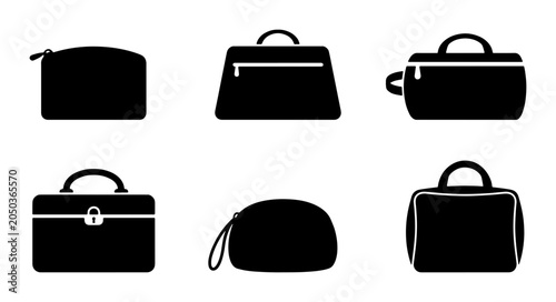 Slika na platnu Black Silhouette Luggage Icons, Travel Bags Set, Business Briefcase Vector Graph
