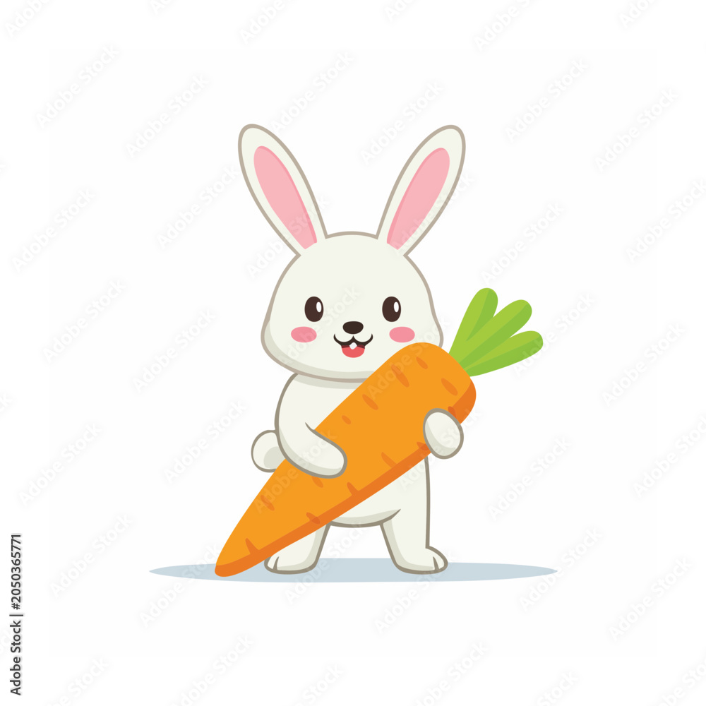 Obraz premium Cute cartoon rabbit holding a large carrot