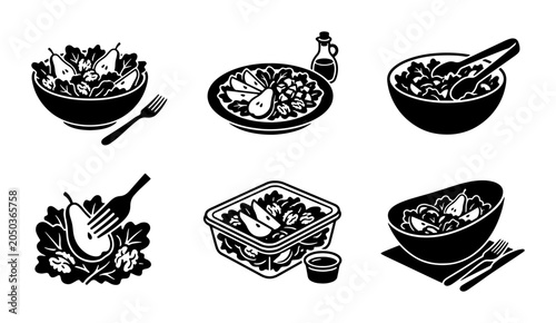 Schilderij op canvas Salad Icons Set, Fresh Food Illustrations, Healthy Meal Graphics, Vegetarian Dis
