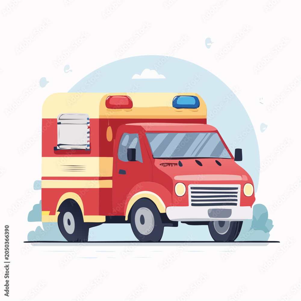 Fototapeta premium Red and Yellow Emergency Medical Response Ambulance Vehicle Illustration for Healthcare Services