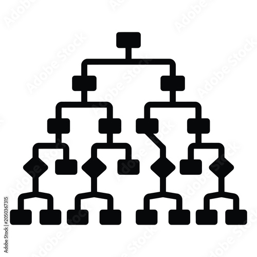 Simple black flowchart diagram on with various connected boxes and lines