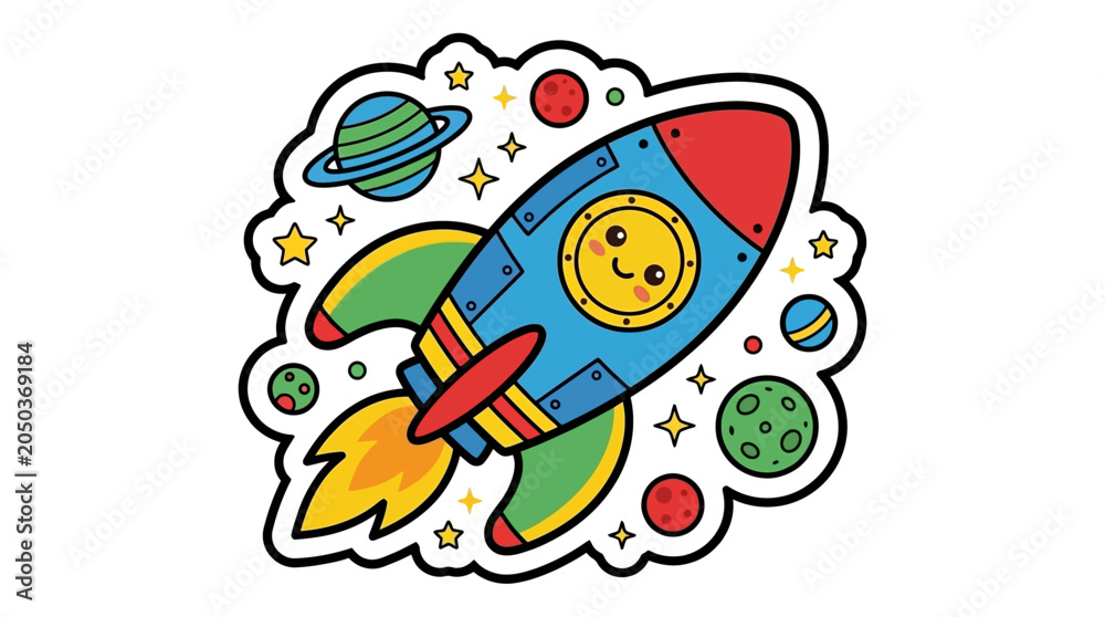 Fototapeta premium International Asteroid Day Rocket Ship Surrounded Celestial Bodies Stars