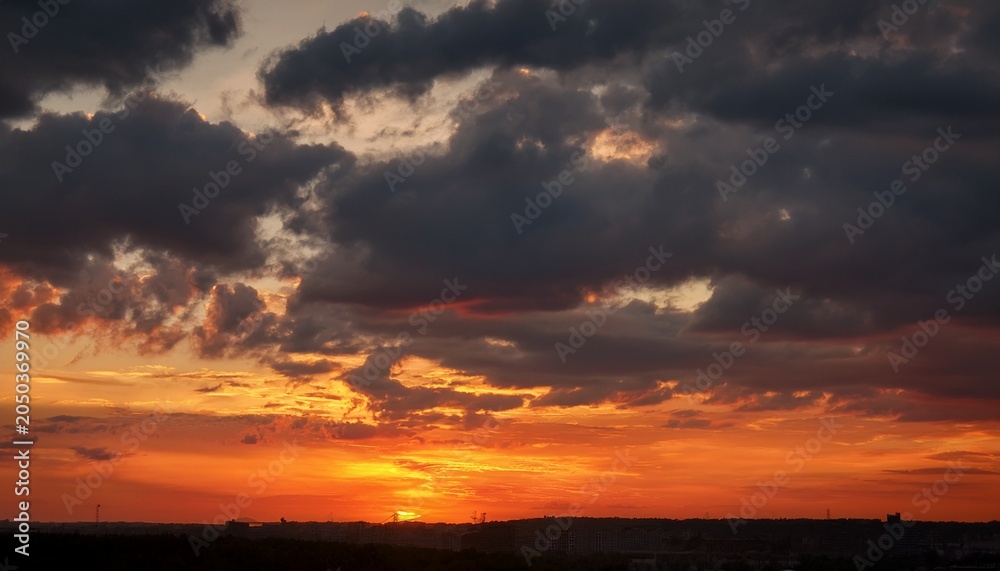 Fototapeta premium Sky Orange Sunset Dark Clouds Nature Evening Red Cloud Landscape Black Beautiful Summer Background