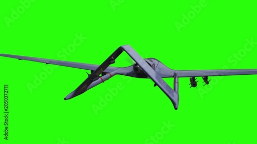 Drone in Flight and Impact Explosion, UAV Strike Detonation. Green screen animation.
