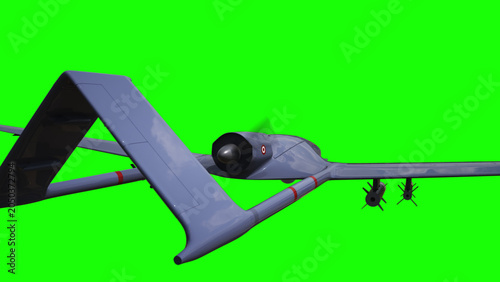 Drone in Flight . Green screen isolate. 3d rendering.
