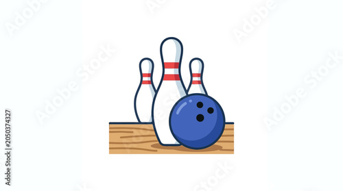 Obraz na plátně Bowling pins and blue ball on a wooden lane