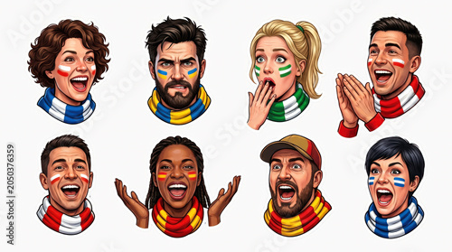 Diverse excited sports fans with face paint