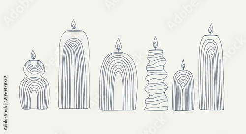 Tableau sur toile Minimalist Hand-Drawn Candles with Abstract Arch and Wavy Designs
