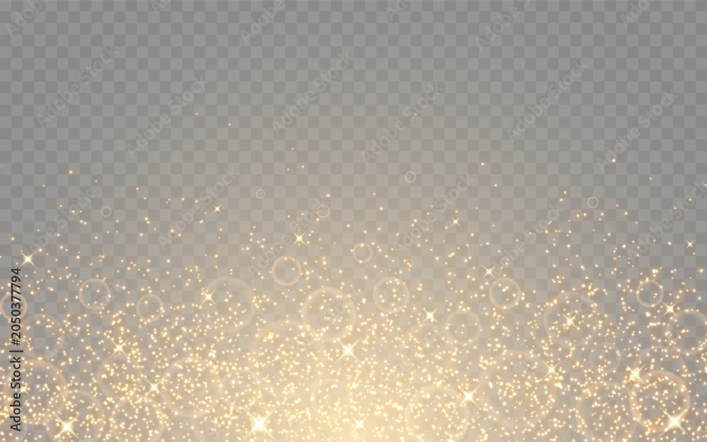 Fototapeta premium Gold glitter background with sparkling particles. Glowing bokeh lights. Elegant festive luxury backdrop for celebration, holiday or wedding. Premium design template. Vector illustration.