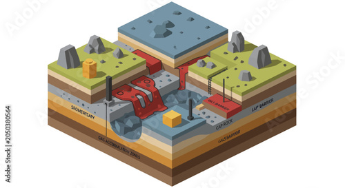 Foto Isometric Cross Section of Earths Geological Layers and Subterranean Processes