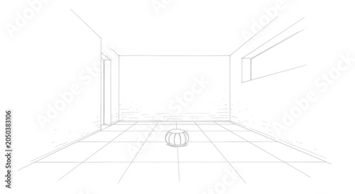 Cuadro en lienzo Small round object resting on a tiled floor in an empty room.