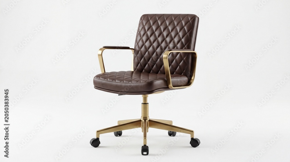Fototapeta premium Modern brown leather office chair with gold metal frame