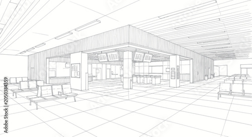 Tableau sur toile Architectural Sketch of a Modern Airport Terminal Interior.