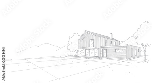Schilderij op canvas Architectural Sketch of a Modern House Design.