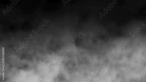 Gray smoke moving on black background. Atmospheric fog overlay in slow motion, Floating white cloud misty fog effect, Cinematic smoke or steam with seamless looping animation. 4K Video