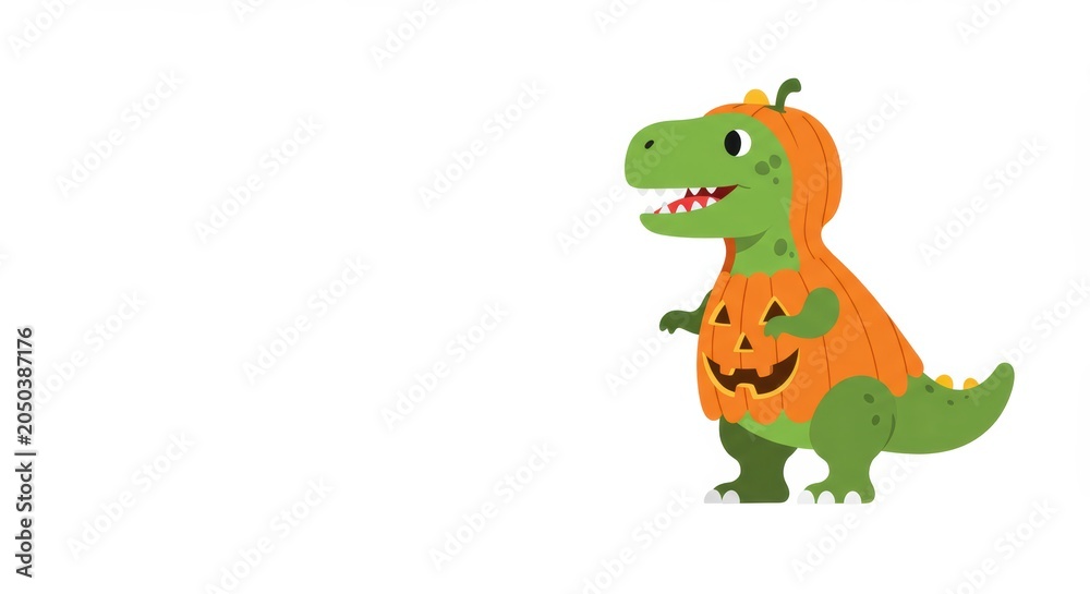 Fototapeta premium Dinosaur in pumpkin costume for halloween celebrations and festive design