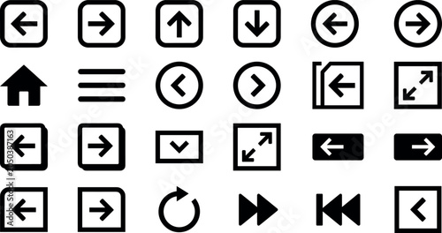 Obraz na płótnie Minimalist User Interface Arrow and Navigation Icon Set with Home, Menu, Refresh