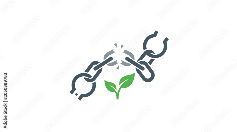 Fototapeta premium Broken Chain Link with Green Leaf Icon
