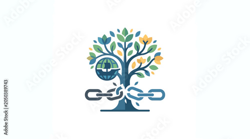 Obraz na plátně Broken Chain and Global Tree Symbolizing Freedom and Sustainability