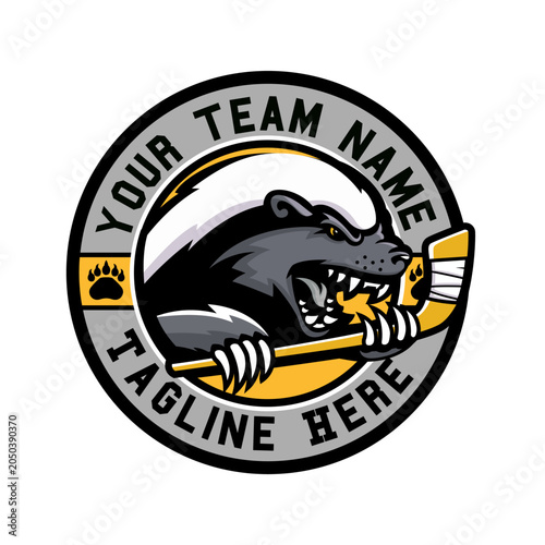 Photography Angry Honey Badger Hockey Team Mascot Logo Vector
