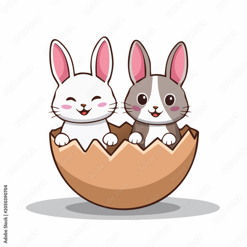 Obraz premium Cute Easter Bunnies Hatching from Eggshell