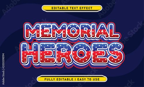 Patriotic Memorial heroes Text Effect with Red White and Blue Star Pattern for Veterans and Military Heroes Celebration