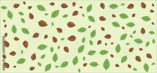 Minimalist Green and Brown Falling Leaves Pattern Background
