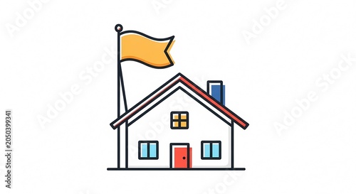Illustration of a House with a Flag on the Roof.