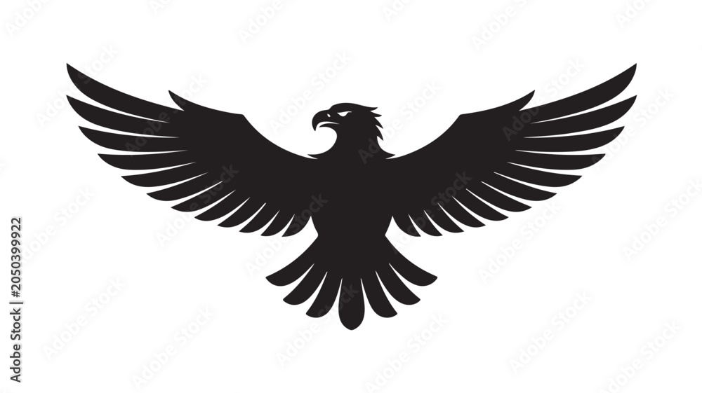 Fototapeta premium Black Eagle Silhouette Spreading Wings Isolated On White For Freedom Concepts