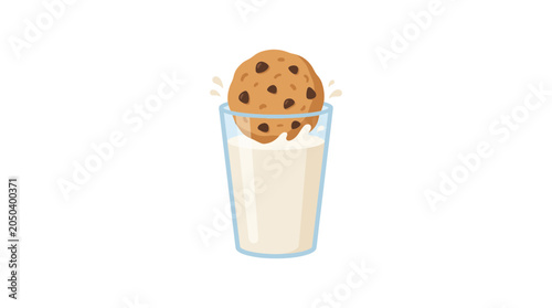 Chocolate chip cookie dipped in a glass of fresh milk