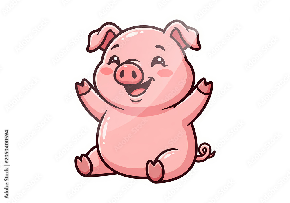 Fototapeta premium A cute and funny pink cartoon baby piglet with a happy smile, designed as a fat little piggy character illustration vector