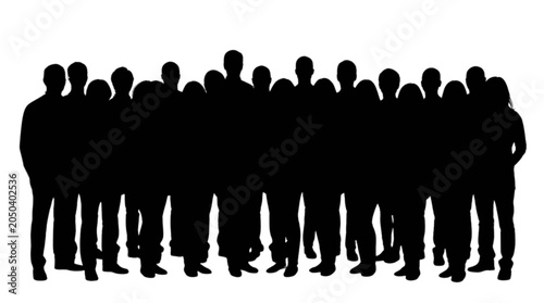 Tableau sur toile Large group of people standing together in silhouette isolated on transparent ba