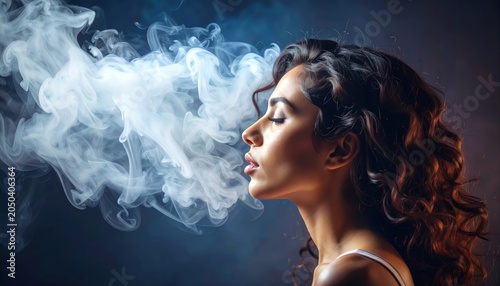 Woman with head in the clouds