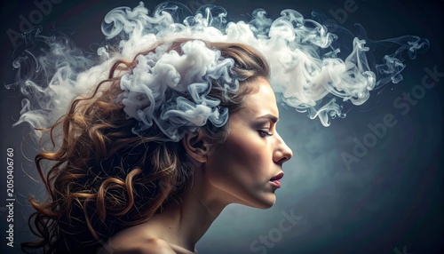 Woman with head in the clouds