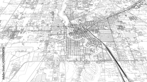 3D looped animation of city - Elkhart Indiana, USA