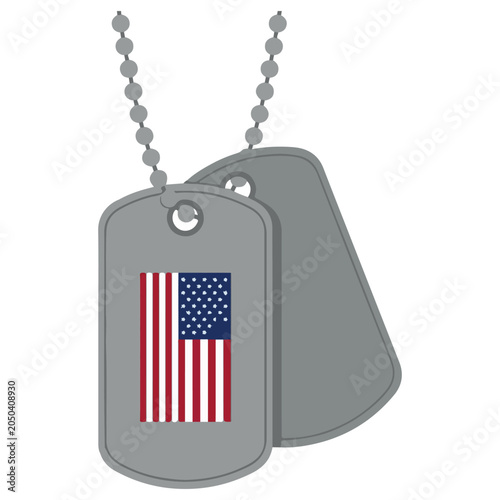 Military dog tags with american flag design illustration on ball chain united states armed forces