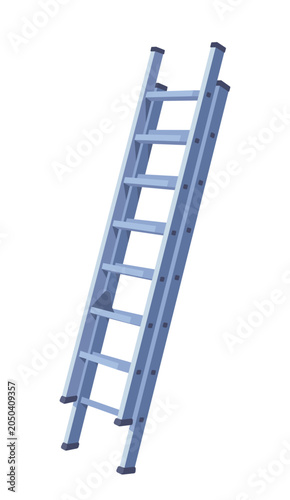 A metal stepladder is shown in simple flat style on a clean white background, symbolizing construction and progress. Vector illustration