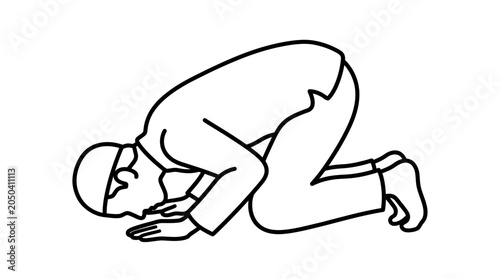 Canvas-taulu A simple line drawing of a man performing the Islamic prayer sujud