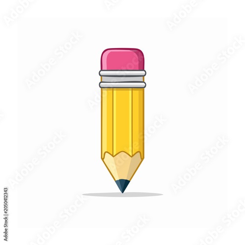 Yellow pencil with pink eraser on transparent background
