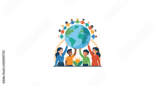 Fotografie Diverse People Holding Up Planet Earth, Unity and Global Community Concept
