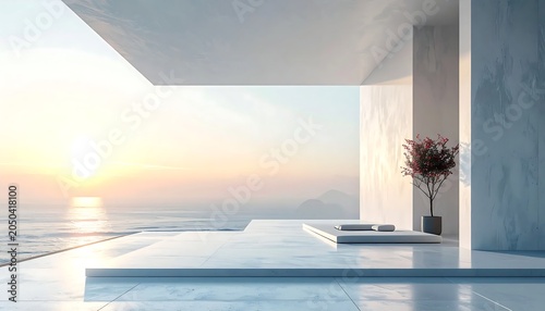 Modern minimalist home office workspace with laptop.