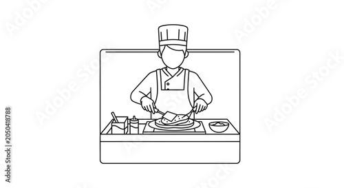 Chef Cooking Food on Stove, Professional Kitchen Scene, Culinary Art