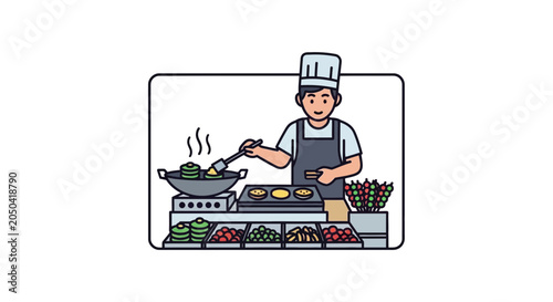 Chef Cooking Food Stall